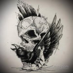 череп ворона эскиз тату 17.09.2019 №028 - sketch tattoo skull with roses - tatufoto.com