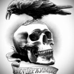 череп ворона эскиз тату 17.09.2019 №030 - sketch tattoo skull with roses - tatufoto.com