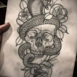 череп со змеей тату эскизы 17.09.2019 №004 - skull with snake tattoo sketch - tatufoto.com