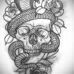 череп со змеей тату эскизы 17.09.2019 №018 - skull with snake tattoo sketch - tatufoto.com