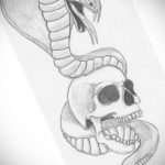 череп со змеей тату эскизы 17.09.2019 №020 - skull with snake tattoo sketch - tatufoto.com