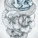 череп со змеей тату эскизы 17.09.2019 №021 - skull with snake tattoo sketch - tatufoto.com
