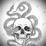 череп со змеей тату эскизы 17.09.2019 №034 - skull with snake tattoo sketch - tatufoto.com