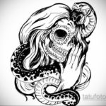 череп со змеей тату эскизы 17.09.2019 №042 - skull with snake tattoo sketch - tatufoto.com