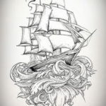 эскиз для корабль в шторм тату 27.09.2019 №005 -sketch frigate tattoo- tatufoto.com