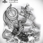 эскиз для корабль в шторм тату 27.09.2019 №009 -sketch frigate tattoo- tatufoto.com