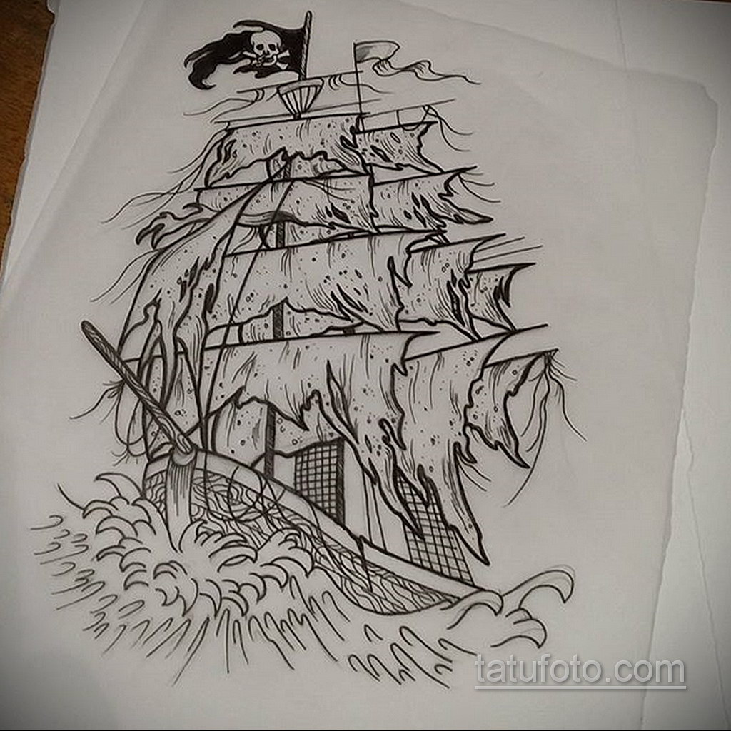 эскиз для корабль призрак тату 27.09.2019 №010 -sketch frigate tattoo- tatufoto.com