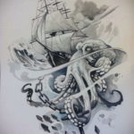 эскиз для кракен корабль тату 27.09.2019 №004 -sketch frigate tattoo- tatufoto.com