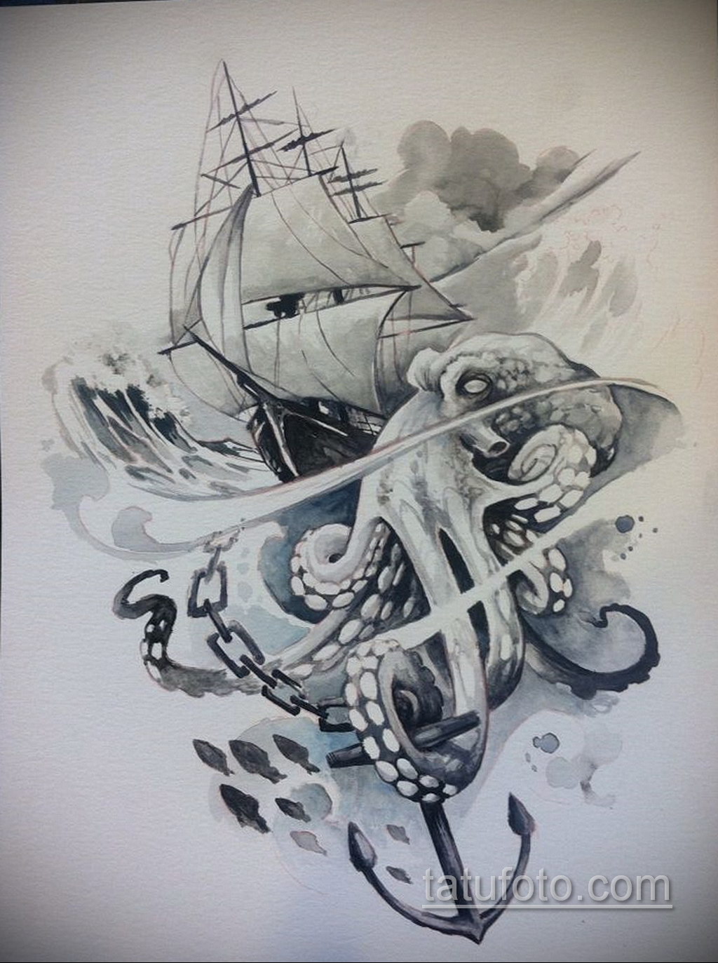 эскиз для кракен корабль тату 27.09.2019 №004 -sketch frigate tattoo- tatufoto.com