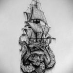 эскиз для кракен корабль тату 27.09.2019 №009 -sketch frigate tattoo- tatufoto.com