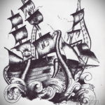 эскиз для кракен корабль тату 27.09.2019 №017 -sketch frigate tattoo- tatufoto.com