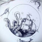 эскиз для кракен корабль тату 27.09.2019 №021 -sketch frigate tattoo- tatufoto.com