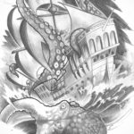 эскиз для кракен корабль тату 27.09.2019 №026 -sketch frigate tattoo- tatufoto.com