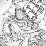 эскиз для кракен корабль тату 27.09.2019 №031 -sketch frigate tattoo- tatufoto.com