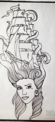 эскиз для кракен корабль тату 27.09.2019 №040 -sketch frigate tattoo- tatufoto.com