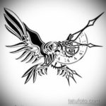 эскиз для тату ворон и часы 19.09.2019 №003 - sketch for raven tattoo and w - tatufoto.com