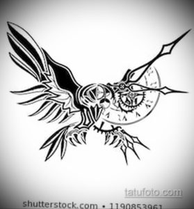 эскиз для тату ворон и часы 19.09.2019 №003 - sketch for raven tattoo and w - tatufoto.com