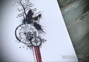 эскиз для тату ворон и часы 19.09.2019 №004 - sketch for raven tattoo and w - tatufoto.com
