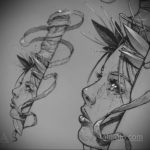 эскиз для тату девушка нож 23.09.2019 №001 - sketch for tattoo girl knife - tatufoto.com