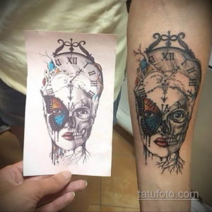 эскиз для тату девушка с часами 19.09.2019 №004 - sketch for tattoo girl with - tatufoto.com
