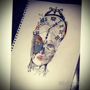 эскиз для тату девушка с часами 19.09.2019 №005 - sketch for tattoo girl with - tatufoto.com