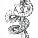 эскиз для тату змея с ножом 23.09.2019 №018 - sketch for tattoo snake with a - tatufoto.com
