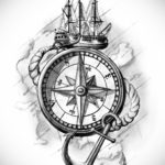 эскиз для тату корабль компас 27.09.2019 №001 -sketch frigate tattoo- tatufoto.com