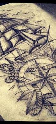 эскиз для тату корабль компас 27.09.2019 №002 -sketch frigate tattoo- tatufoto.com