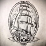 эскиз для тату корабль олд скул 27.09.2019 №002 -sketch frigate tattoo- tatufoto.com