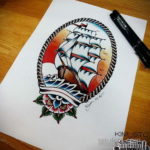 эскиз для тату корабль олд скул 27.09.2019 №011 -sketch frigate tattoo- tatufoto.com