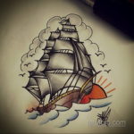 эскиз для тату корабль олд скул 27.09.2019 №012 -sketch frigate tattoo- tatufoto.com