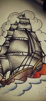 эскиз для тату корабль олд скул 27.09.2019 №012 -sketch frigate tattoo- tatufoto.com