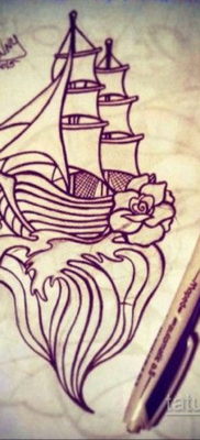 эскиз для тату корабль олд скул 27.09.2019 №015 -sketch frigate tattoo- tatufoto.com