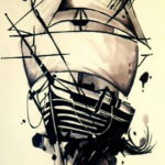 эскиз для тату корабль олд скул 27.09.2019 №016 -sketch frigate tattoo- tatufoto.com