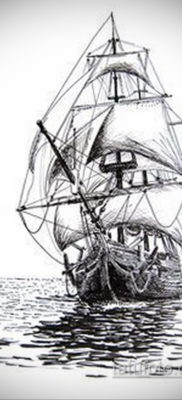 эскиз для тату корабль с парусами 27.09.2019 №004 -sketch frigate tattoo- tatufoto.com