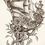 эскиз для тату корабль с парусами 27.09.2019 №010 -sketch frigate tattoo- tatufoto.com