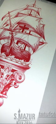 эскиз для тату корабль с парусами 27.09.2019 №016 -sketch frigate tattoo- tatufoto.com