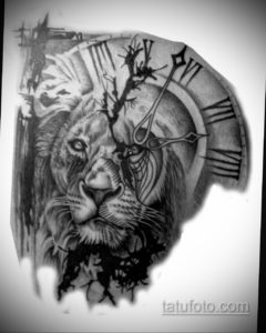 эскиз для тату лев и часы 19.09.2019 №001 - sketch for tattoo lion and watch - tatufoto.com