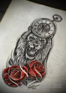 эскиз для тату лев и часы 19.09.2019 №002 - sketch for tattoo lion and watch - tatufoto.com