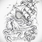 эскиз для тату осьминог корабль 27.09.2019 №001 -sketch frigate tattoo- tatufoto.com