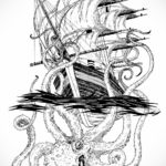 эскиз для тату осьминог корабль 27.09.2019 №009 -sketch frigate tattoo- tatufoto.com