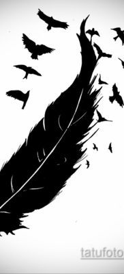 эскиз для тату перо с птицами 26.09.2019 №004 -sketch feather tattoo- tatufoto.com