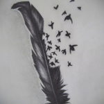 эскиз для тату перо с птицами 26.09.2019 №008 -sketch feather tattoo- tatufoto.com