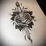эскиз для тату роза с ножом 23.09.2019 №002 - sketch for tattoo rose with a k - tatufoto.com