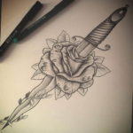 эскиз для тату роза с ножом 23.09.2019 №006 - sketch for tattoo rose with a k - tatufoto.com