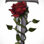 эскиз для тату роза с ножом 23.09.2019 №012 - sketch for tattoo rose with a k - tatufoto.com