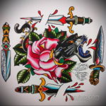 эскиз для тату роза с ножом 23.09.2019 №017 - sketch for tattoo rose with a k - tatufoto.com