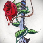 эскиз для тату роза с ножом 23.09.2019 №018 - sketch for tattoo rose with a k - tatufoto.com