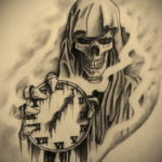 эскиз для тату смерть с часами 19.09.2019 №002 - sketch for tattoo death wit - tatufoto.com