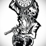 эскиз для тату смерть с часами 19.09.2019 №015 - sketch for tattoo death wit - tatufoto.com